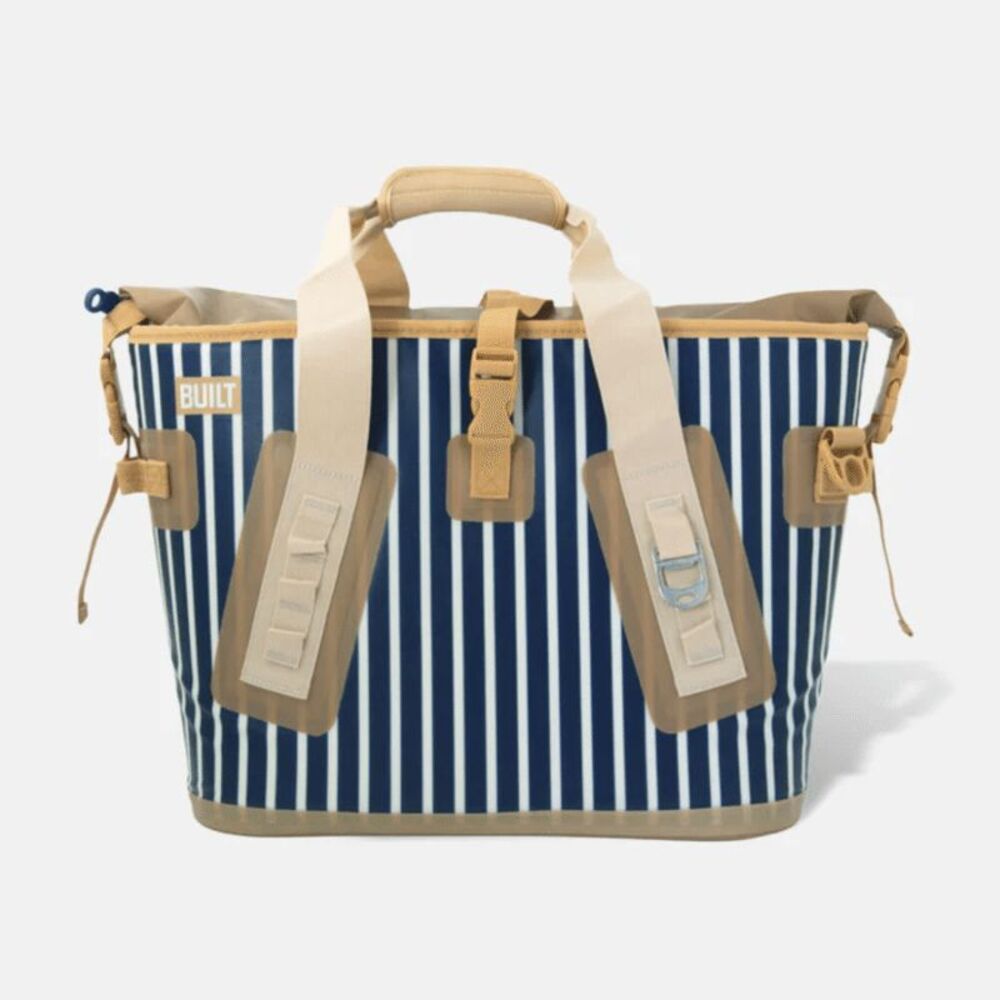 Built NY Welded Striped Soft Cooler Bag Holds 32 Cans Blue Stripe